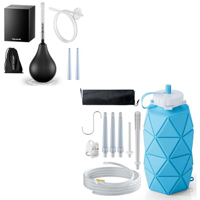 GNEGKLEAN Collapsible Enema Bottle + Silicone Bulb Combo Kit