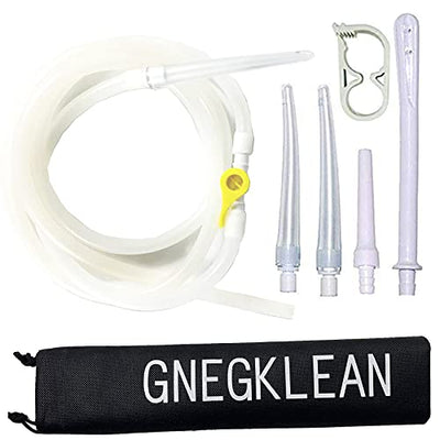 GNEGKLEAN Enema Tubing Replacement Pack - 5.24ft Silicone Hose + 5 Tips + 2 Valves